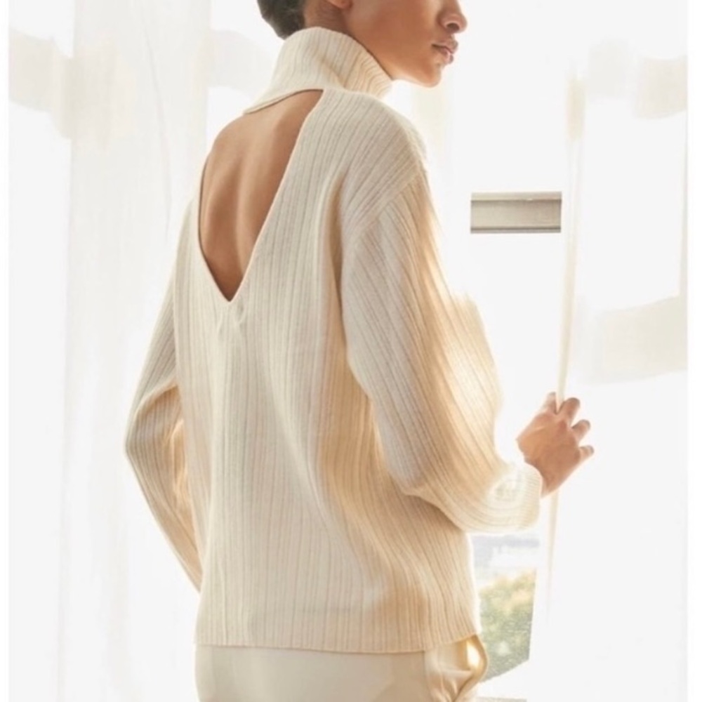 NWT Naadam Cashmere Wool Ribbed Knit Sweater in ivory cream *minor flaws